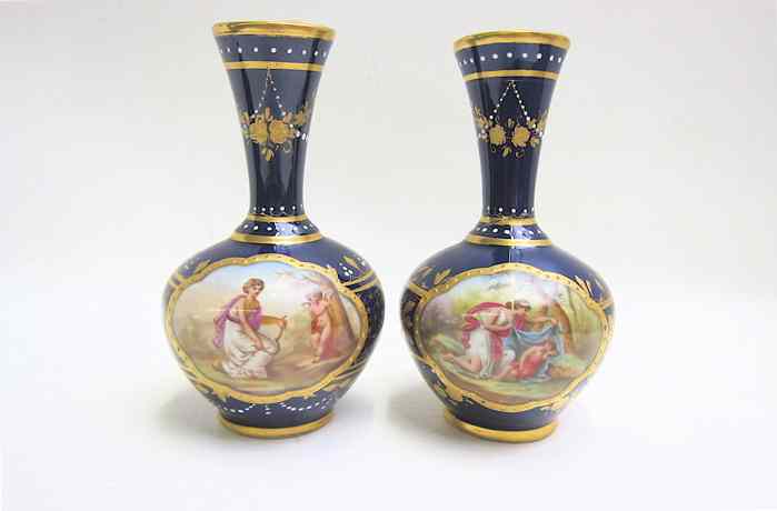 Appraisal: PAIR ROYAL VIENNA PORCELAIN VASES having cobalt blue fields with