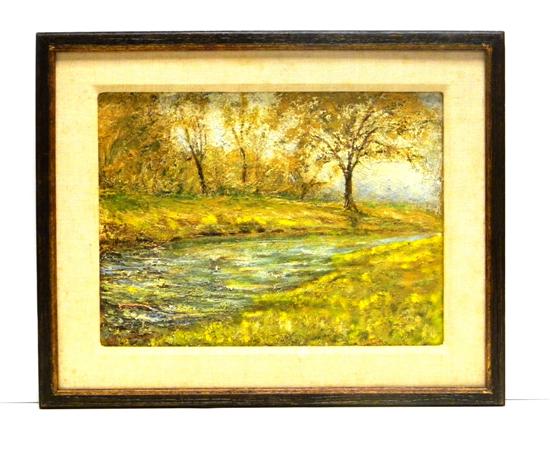 Appraisal: Unsigned Post Impressionist style oil on board river scene with