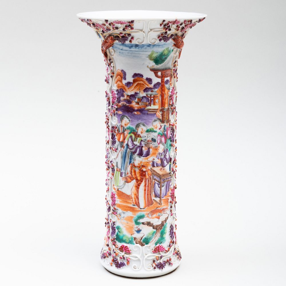 Appraisal: Chinese Export Mandarin Palette Porcelain Vase with Applied Grapes and