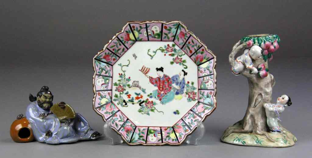 Appraisal: Pcs Chinese Porcelain Items Incl MudmanConsisting of reclining mudman with