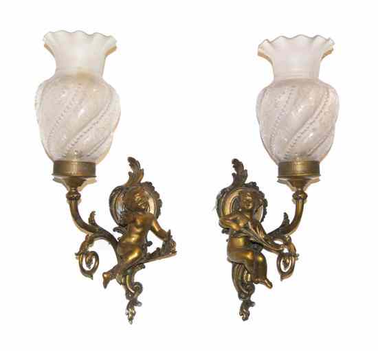 Appraisal: A Pair of Gilt Metal Sconces having a putto before