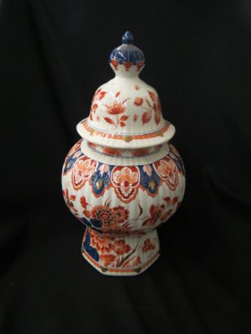 Appraisal: Royal Delft Pottery Covered Jar Imari color floral excellent