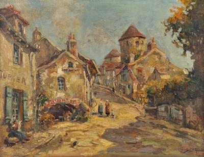 Appraisal: A Painting Signed S Cagnie Village View Oil on canvas