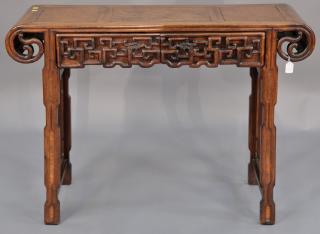 Appraisal: Chinese carved hardwood altar table th century the shaped rectangular