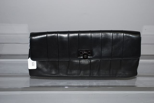 Appraisal: Chanel black stitched leather clutch handbag Cert Good condition