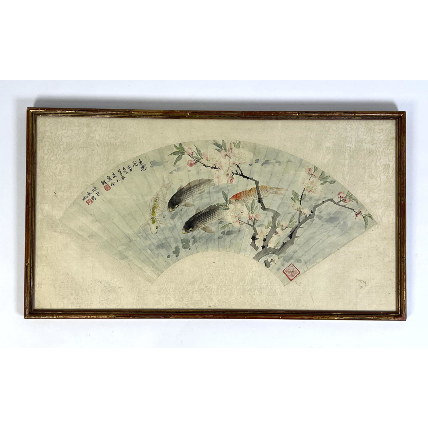 Appraisal: Chinese watercolor fan painting on silk Signed Dimensions H inches