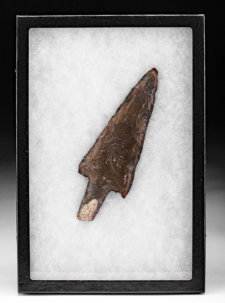 Appraisal: Framed Large Colima Chert Spearhead Originally Listed At Pre-Columbian West