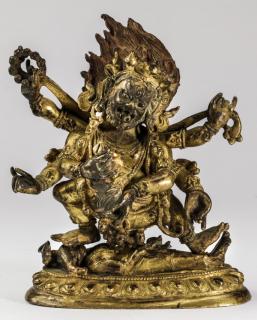 Appraisal: Tibetan style gilt guardian deity Hayagriva h Tibetan style gilt