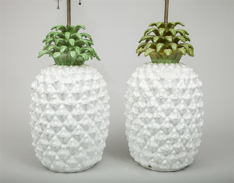 Appraisal: Pair of White-Glazed Porcelain Pineapple-Form Table Lamps and in Estimate