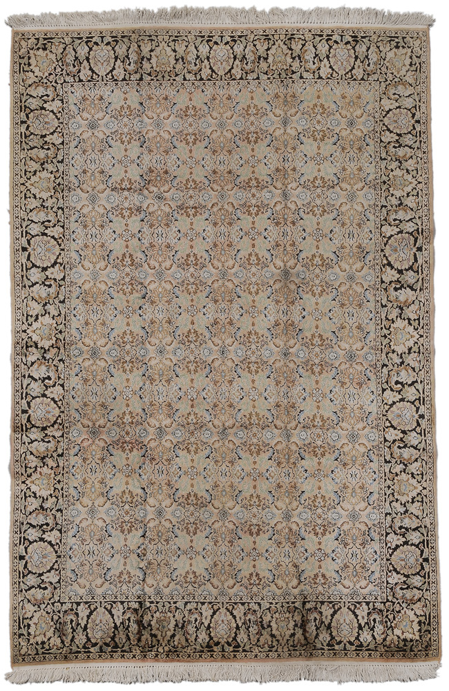 Appraisal: Hand-Woven Floral Rug late th century finely woven with repeating