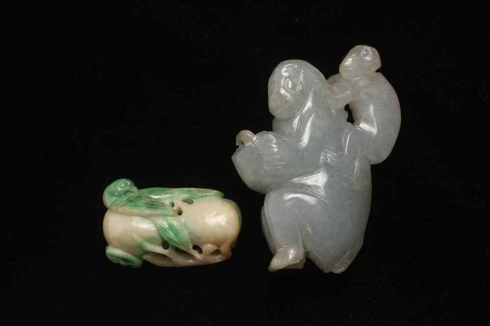 Appraisal: CHINESE JADE CARVINGS - Two Miniature Jade Carvings Mother Monkey