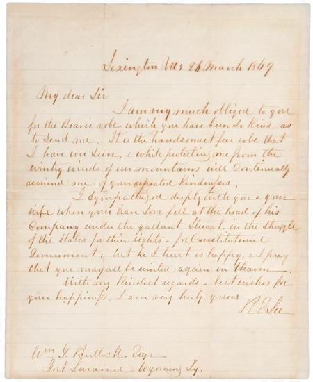 Appraisal: Robert E LEE Autograph letter signed R E Lee to