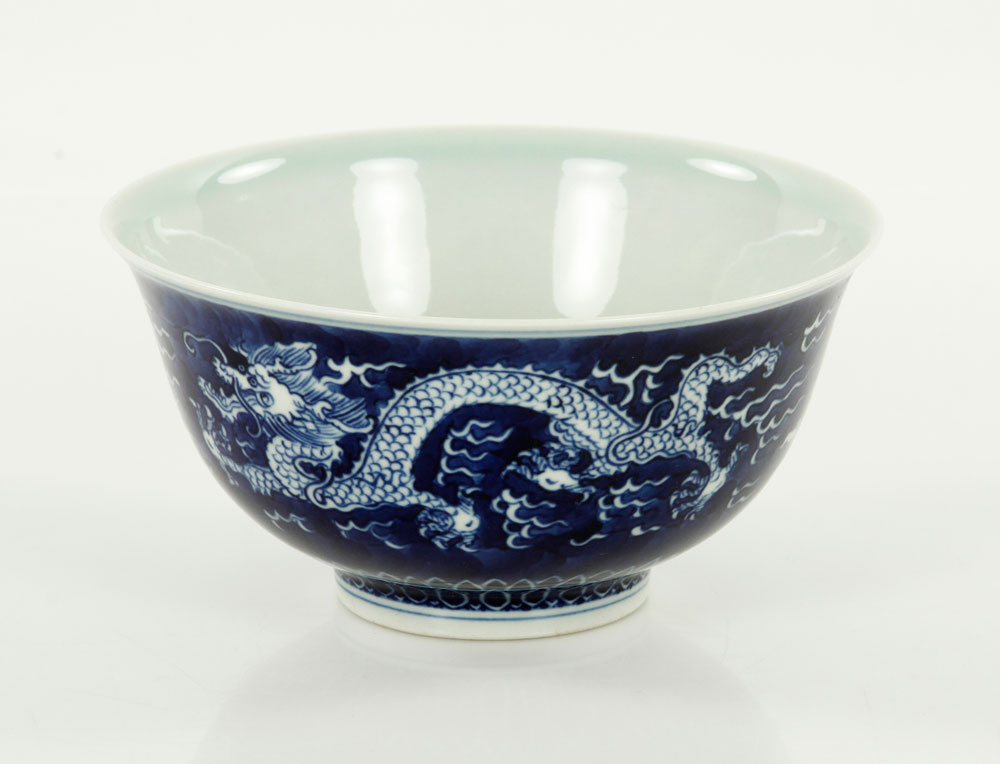 Appraisal: - Chinese Bowl with Five Claw Dragon Chinese blue and