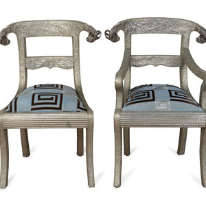 Appraisal: A Set of Eight Anglo-Indian Silvered Metal-Clad Dining Chairs TH