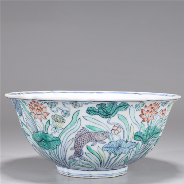 Appraisal: Large Chinese Famille Verte porcelain bowl with fish to interior