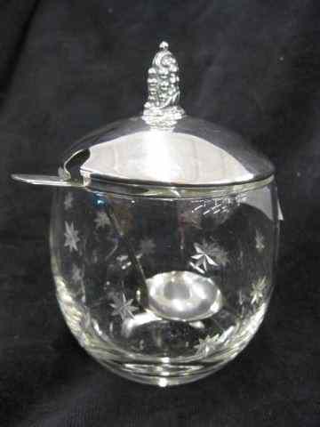 Appraisal: Sterling Silver Cut Crystal Jelly Jar with spoon ''