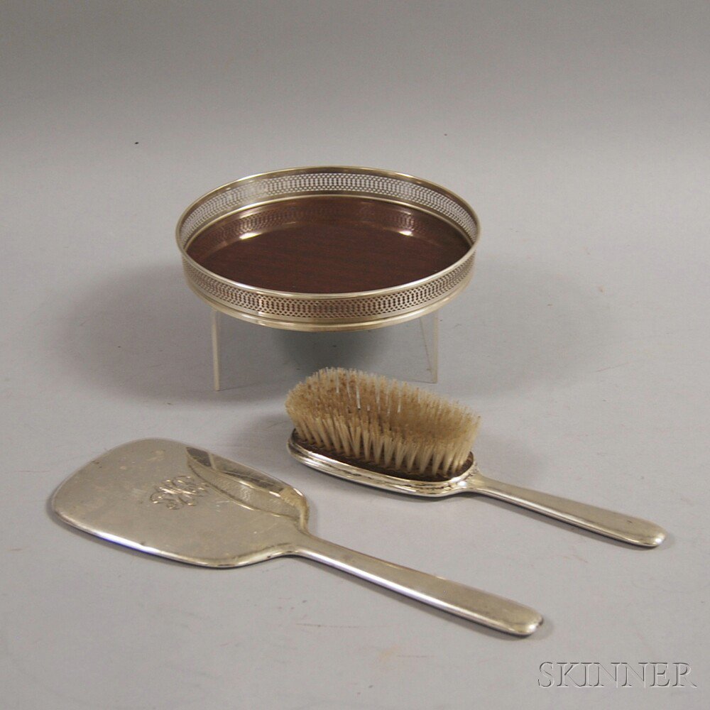 Appraisal: Three Sterling Silver-mounted Dresser Items an R Blackinton Co hairbrush