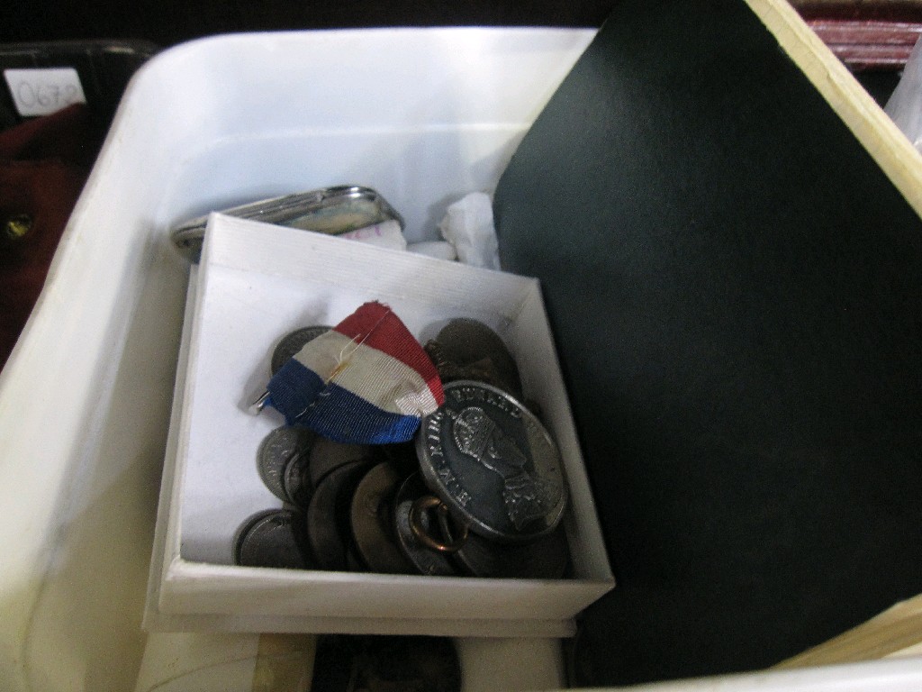 Appraisal: Box of assorted coins stamps etc