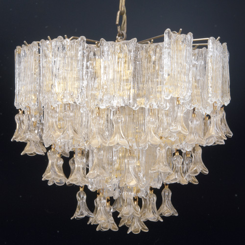 Appraisal: MURANO Brass and glass chandelier with eight-light frame hung with