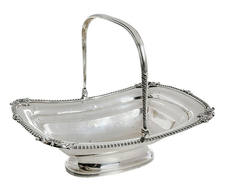 Appraisal: George III English Silver Basket London rounded rectangular with gadroon