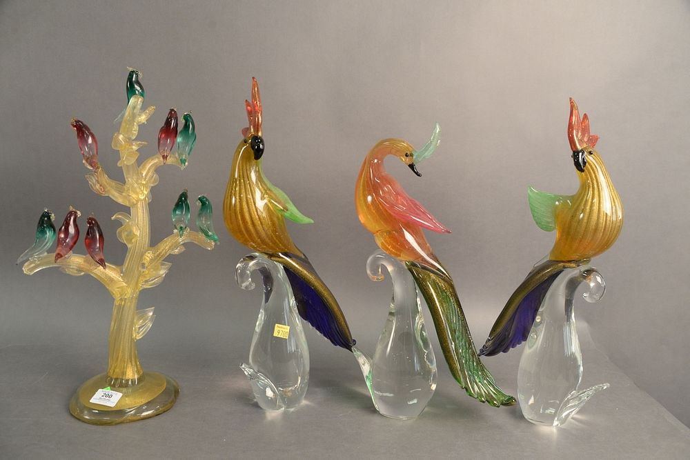 Appraisal: Group of Five Murano Glass Birds to include a pair