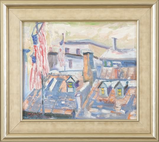 Appraisal: Flags Over New Hope oil on canvas x SLL Barrett