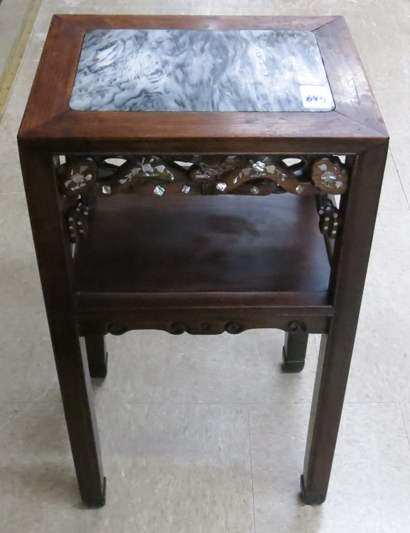 Appraisal: CARVED AND INLAID ROSEWOOD PEDESTAL TABLE Chinese early th century