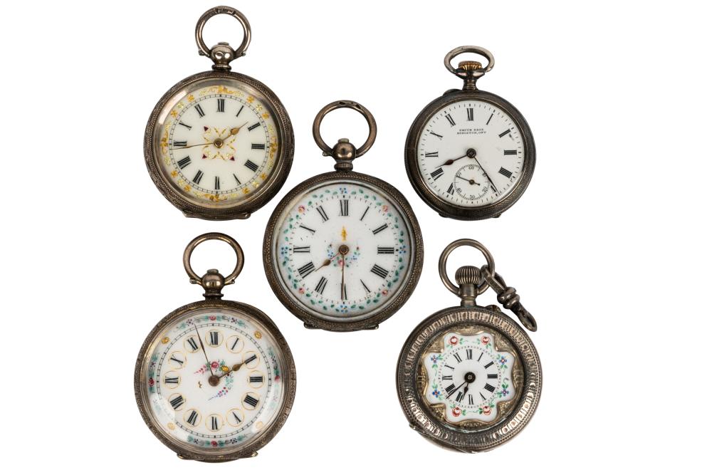 Appraisal: FIVE SILVER POCKET WATCHEScomprising one Smith Bros and four unmarked