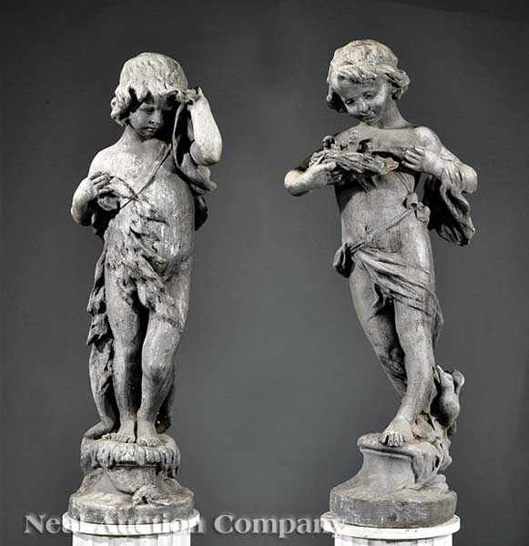 Appraisal: A Pair of Antique English Lead Sculptures of Spring and