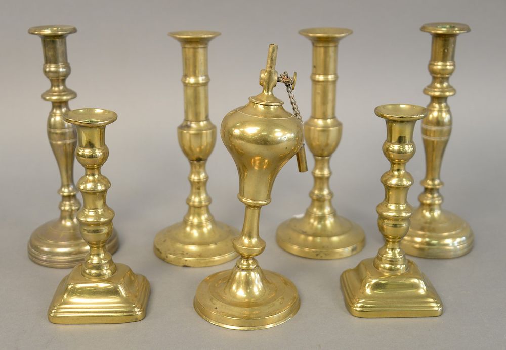 Appraisal: Seven piece brass group to include two pairs of push