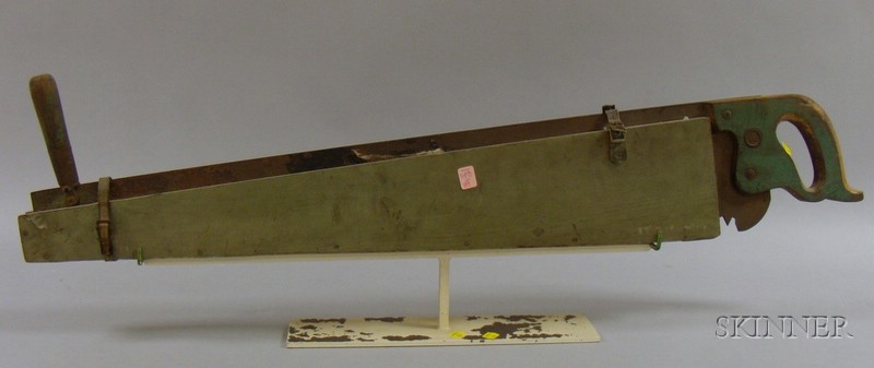 Appraisal: Painted Two-Man Cross-saw in Cradle on a stand lg in