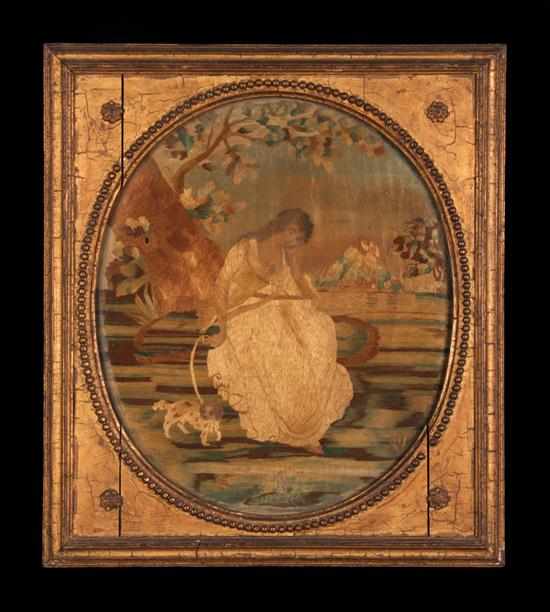 Appraisal: Early th century English needlework picture depicting a lady with