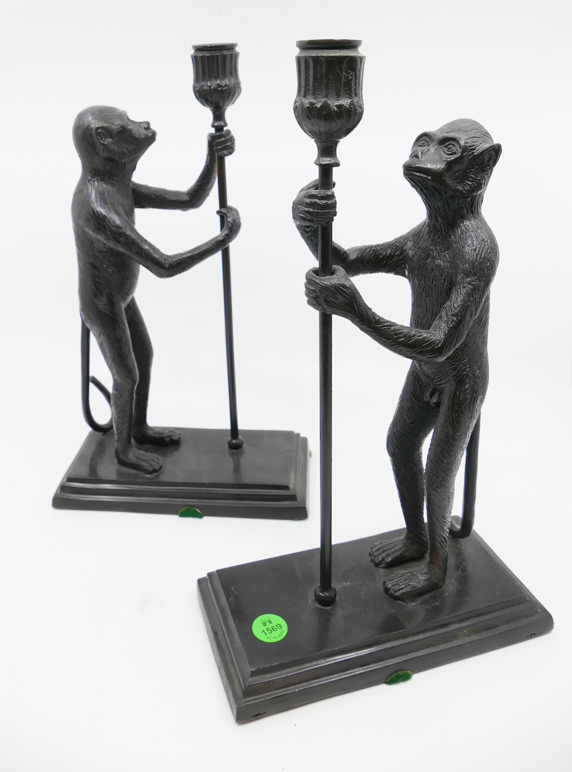 Appraisal: Pair Bronze Figural Monkey Candlesticks- ''