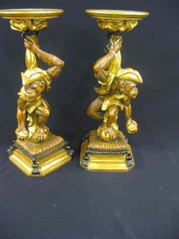 Appraisal: Pair of Decorator Figural Monkey Candlestands '' tall gold gilt