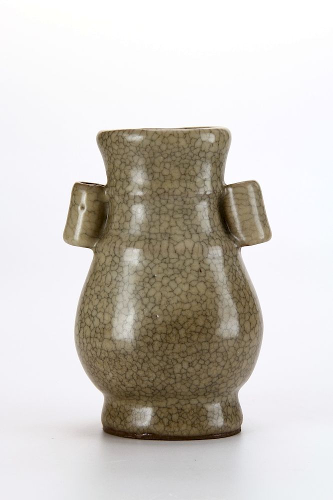 Appraisal: Crackle Glazed 'Hu' Bottle Vase Potted with compressed pear shaped