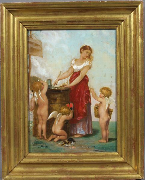 Appraisal: th Century French School peasant woman with putti o panel