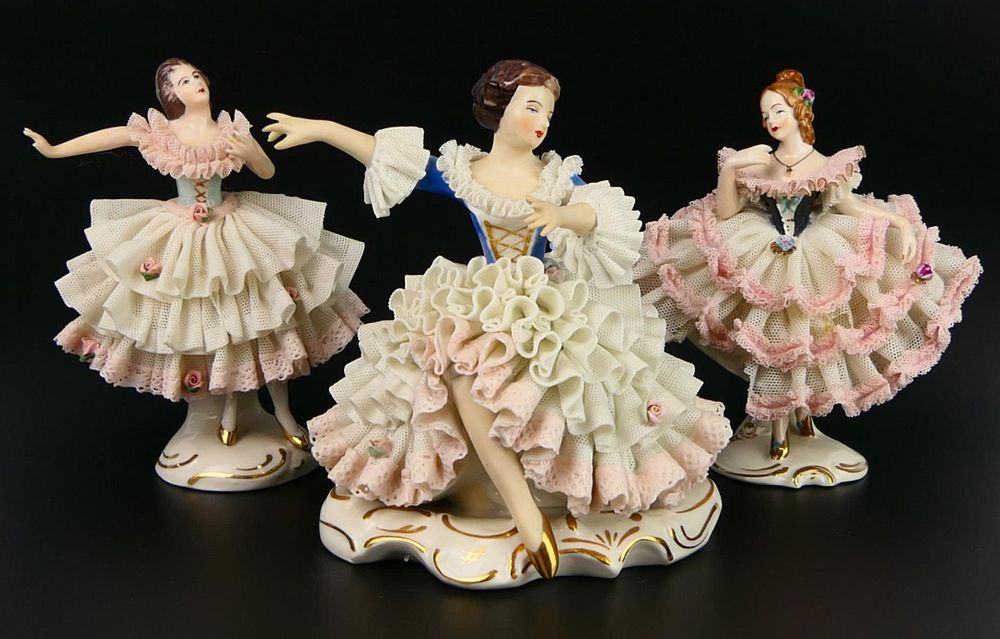 Appraisal: LOT OF DRESDEN DANCING FIGURINES Tallest being tall all with