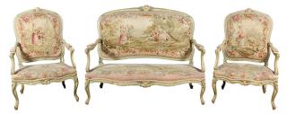 Appraisal: Lot of Louis XV style polychrome decorated salon suite France