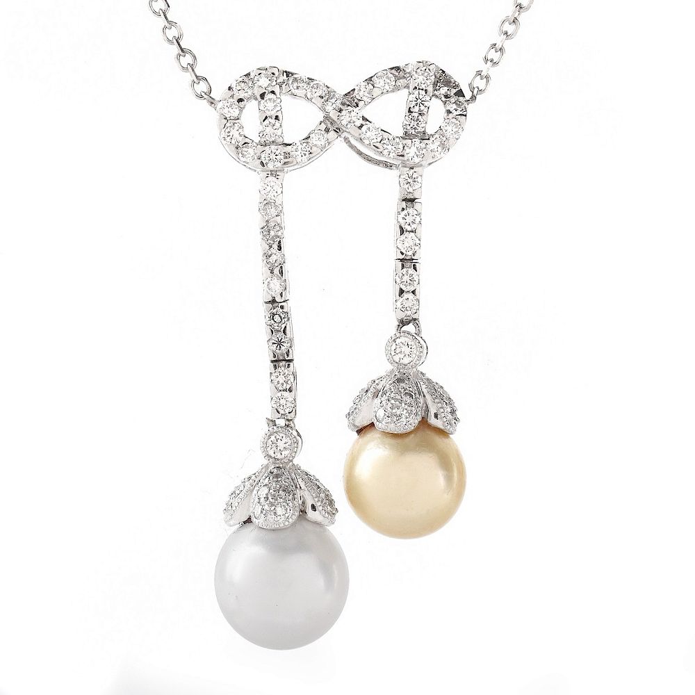 Appraisal: Pearl Diamond and K Pendant Necklace mm White South Sea