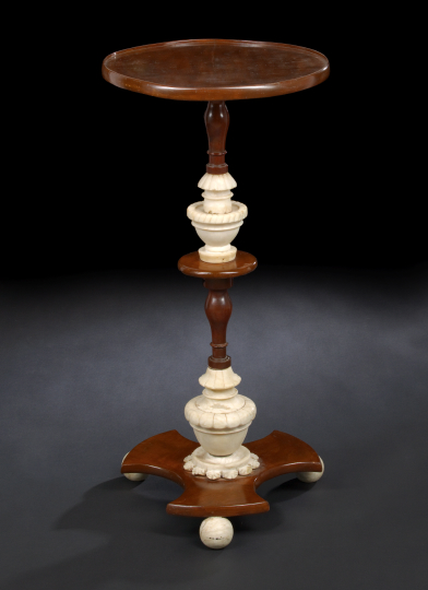 Appraisal: Unusual Continental Walnut and Alabaster Occasional Table mid- th century