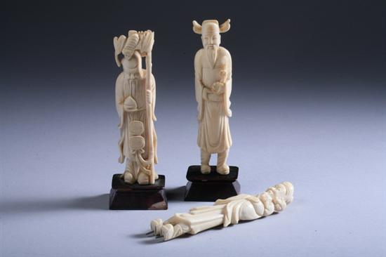 Appraisal: THREE CHINESE IVORY IMMORTALS - in high