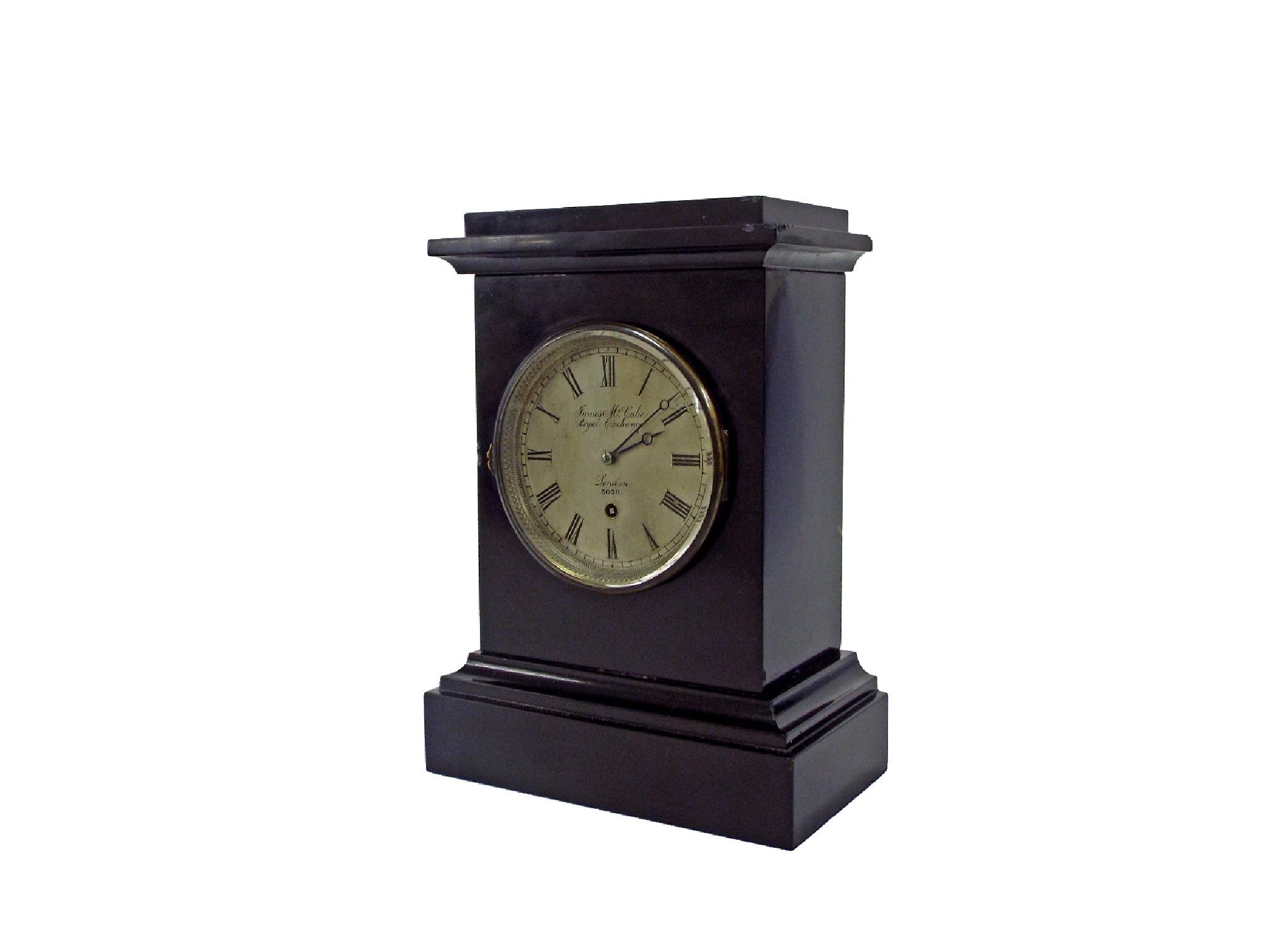 Appraisal: Good English black marble fusee mantel clock the silvered dial