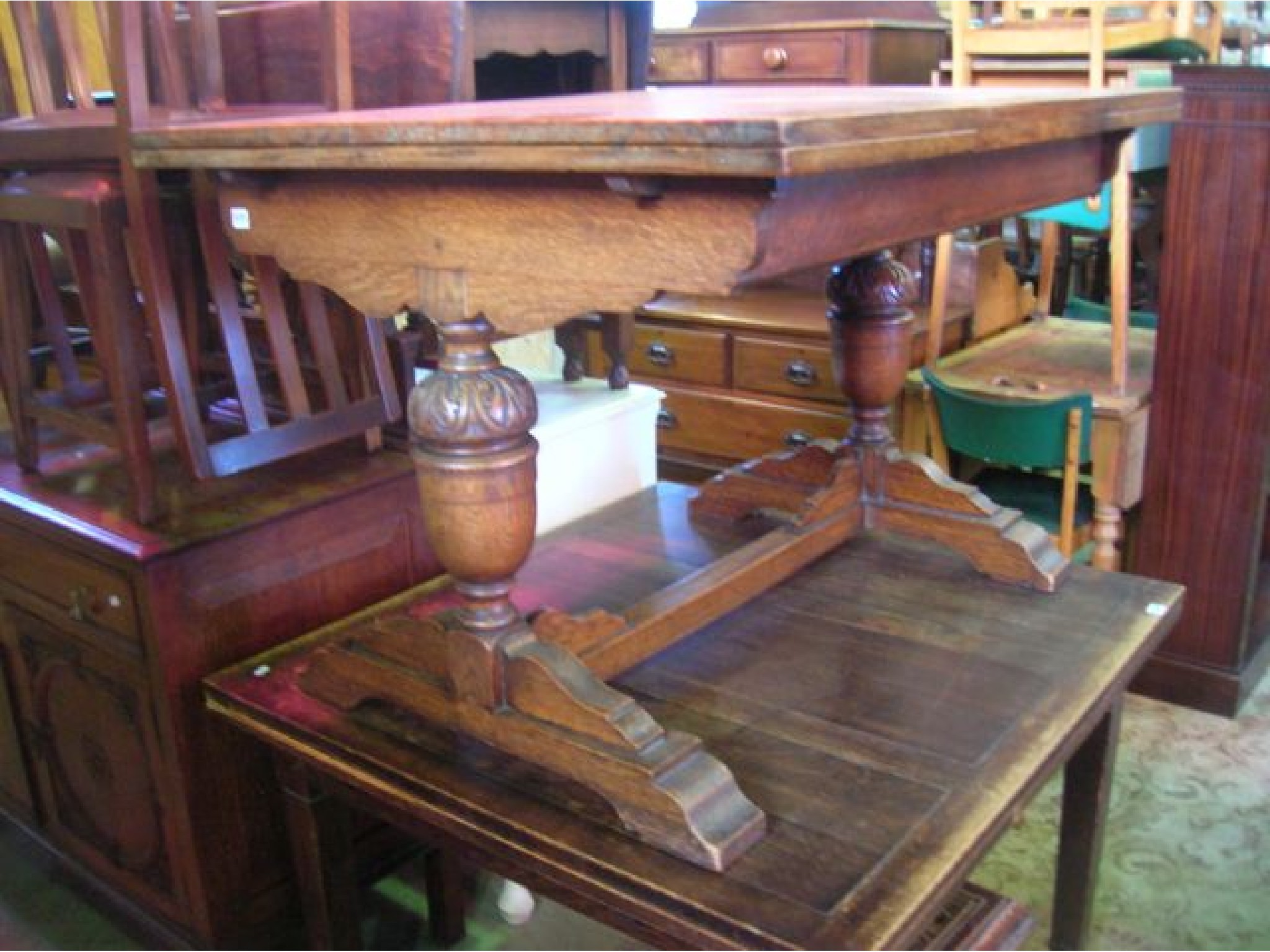 Appraisal: A s oak plank top draw leaf dining table raised