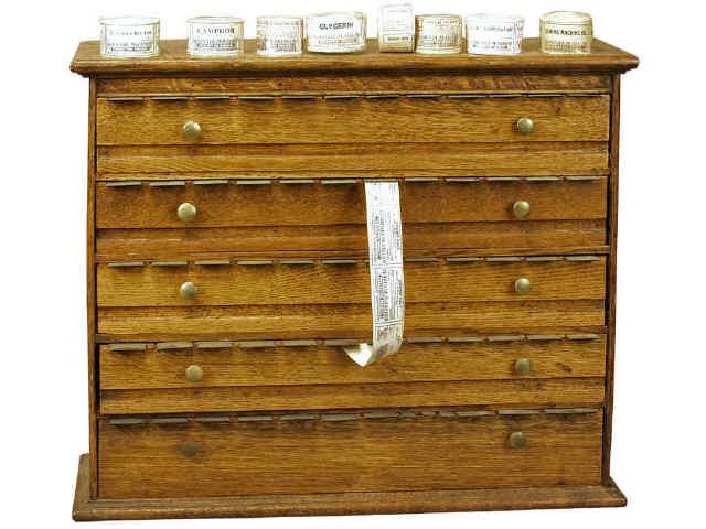 Appraisal: Original quarter sawn oak apothecary label dispenser with drawers original