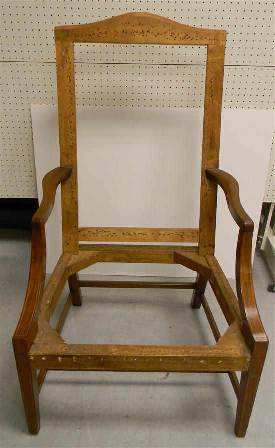 Appraisal: th C lolling chair frame inlaid contrasting bands on arms