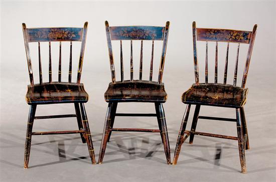 Appraisal: Six American painted side chairs th century spindle back and