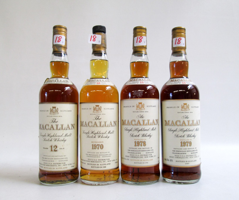 Appraisal: FOUR BOTTLES OF MACALLAN SINGLE HIGHLAND MALT SCOTCH WHISKY matured