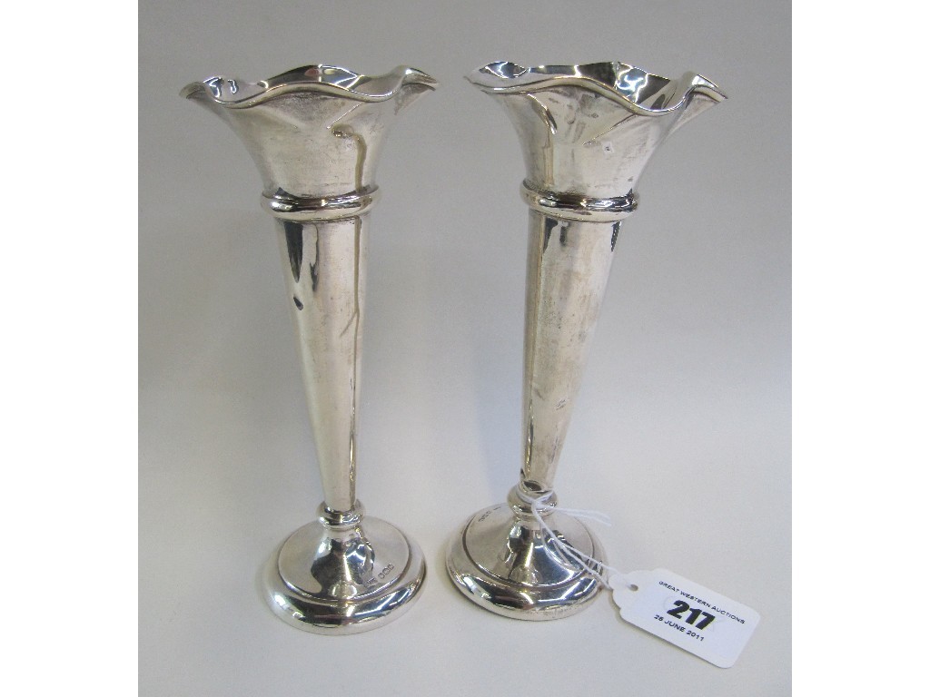 Appraisal: Pair of silver vases Sheffield