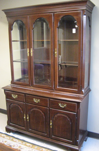 Appraisal: QUEEN ANNE STYLE MAHOGANY CHINA DISPLAY CABINET ON CABINET Ethan