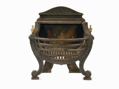 Appraisal: A cast iron bowfront fire grate in Regency style with